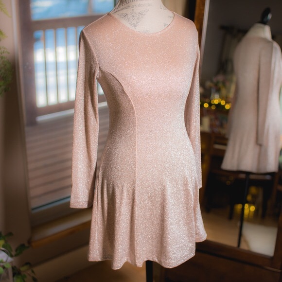 NWOT Champagne Pink Glitter Long sleeve A line Skater Dress✨ - Picture 6 of 6